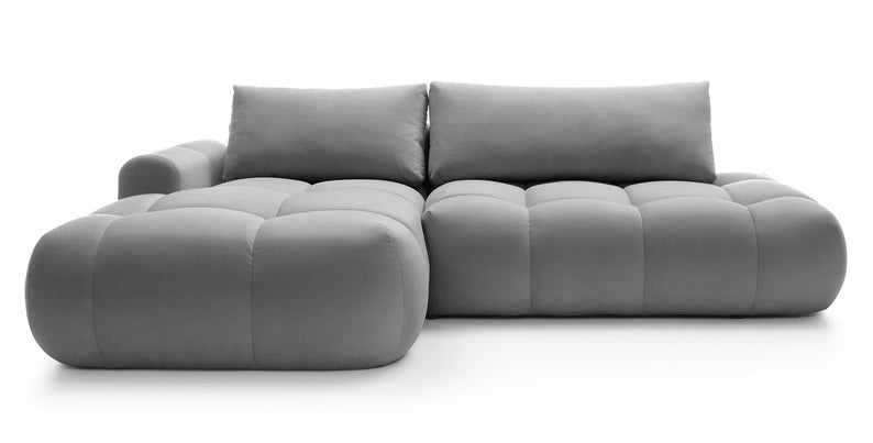 Kampinė sofa OMBO, kairė pusė, pilka spalva, aksomas