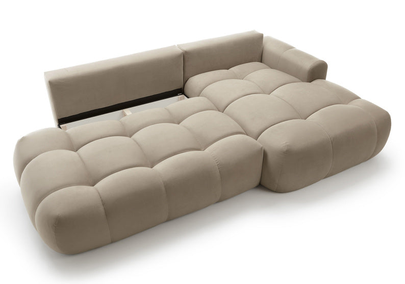 Kampinė sofa OMBO, dešinė pusė, smėlio spalva, aksomas