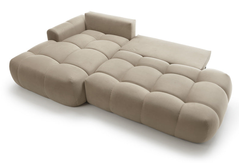 Kampinė sofa OMBO, kairė pusė, smėlio spalva, aksomas