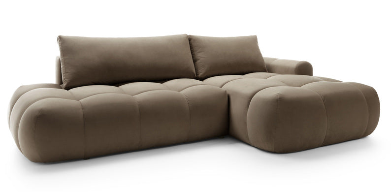 Kampinė sofa OMBO, dešinė pusė, ruda spalva, aksomas