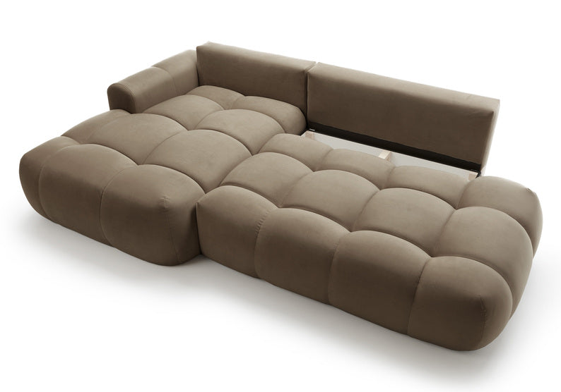 Kampinė sofa OMBO, kairė pusė, ruda spalva, aksomas