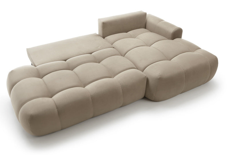 Kampinė sofa OMBO, dešinė pusė, smėlio spalva, aksomas