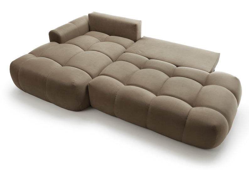 Kampinė sofa OMBO, kairė pusė, ruda spalva, aksomas