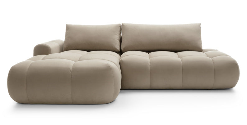 Kampinė sofa OMBO, kairė pusė, smėlio spalva, aksomas