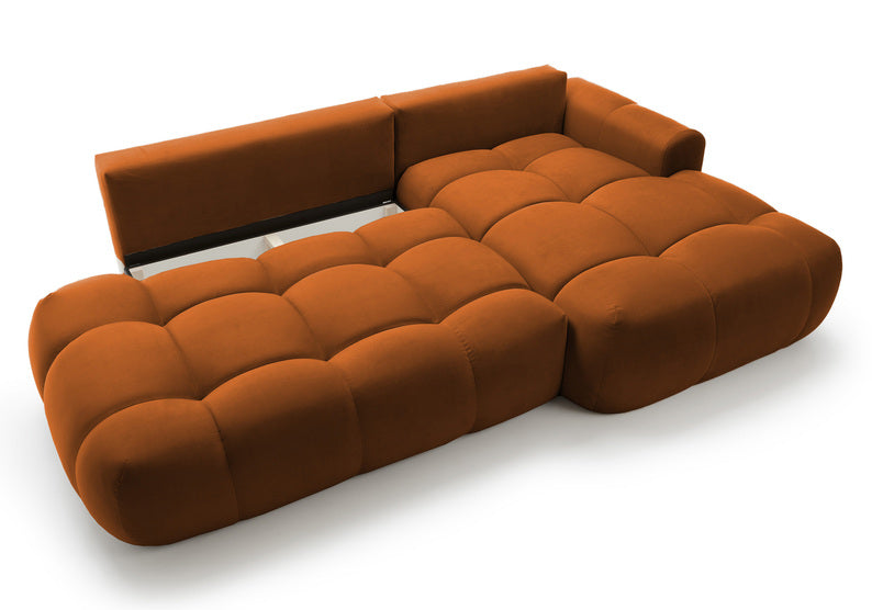 Kampinė sofa OMBO, dešinė pusė, vario spalva, aksomas