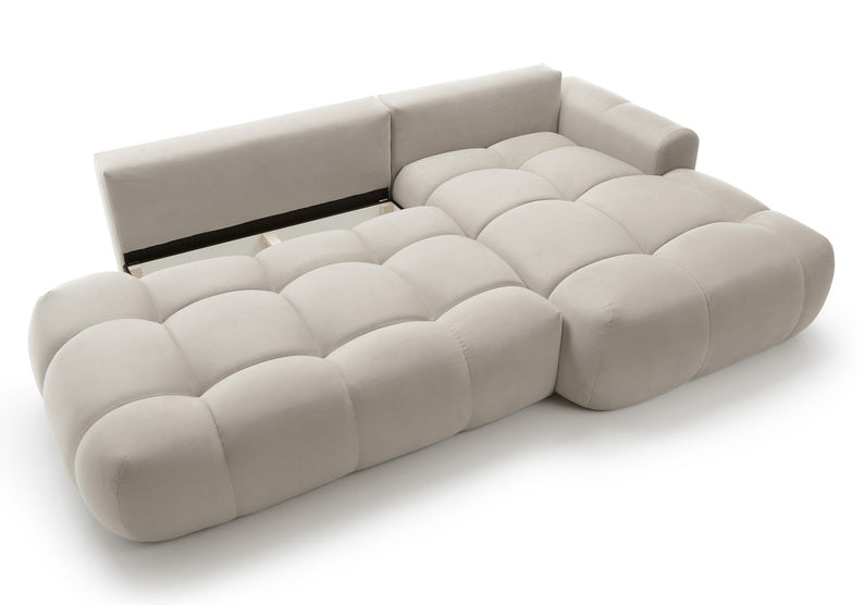 Kampinė sofa OMBO, dešinė pusė, pilkai smėlio spalva, aksomas