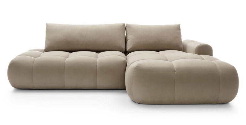 Kampinė sofa OMBO, dešinė pusė, smėlio spalva, aksomas