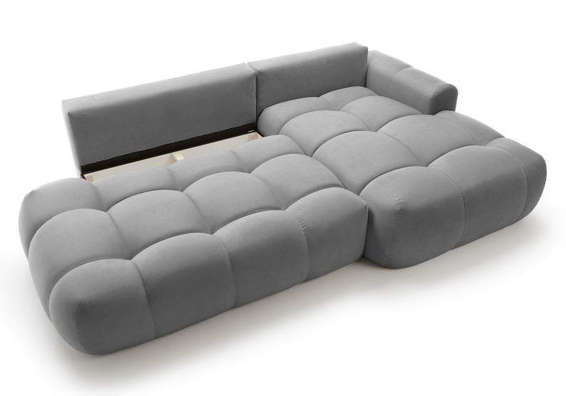 Kampinė sofa OMBO, dešinė pusė, pilka spalva, aksomas