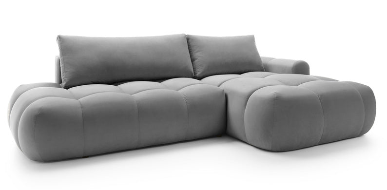 Kampinė sofa OMBO, dešinė pusė, pilka spalva, aksomas