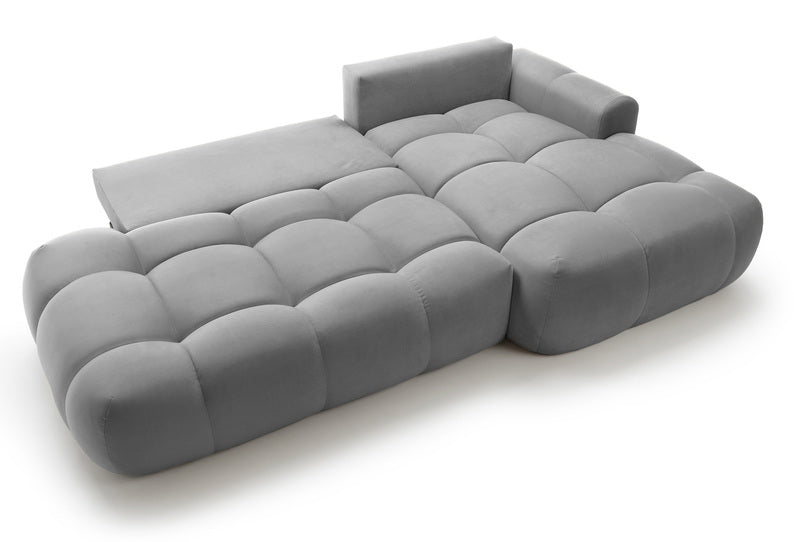 Kampinė sofa OMBO, dešinė pusė, pilka spalva, aksomas