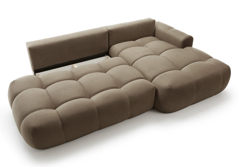 Kampinė sofa OMBO, dešinė pusė, ruda spalva, aksomas