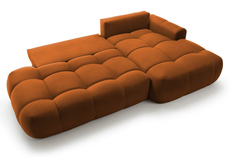 Kampinė sofa OMBO, dešinė pusė, vario spalva, aksomas