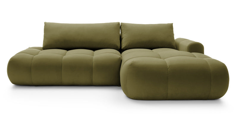 Kampinė sofa OMBO, dešinė pusė, žalia spalva, aksomas