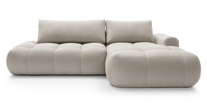 Kampinė sofa OMBO, dešinė pusė, pilkai smėlio spalva, aksomas