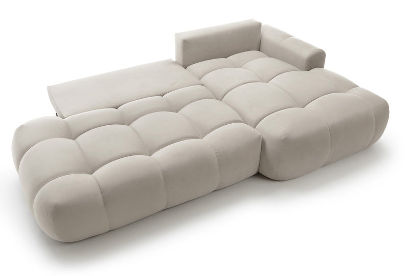 Kampinė sofa OMBO, dešinė pusė, pilkai smėlio spalva, aksomas