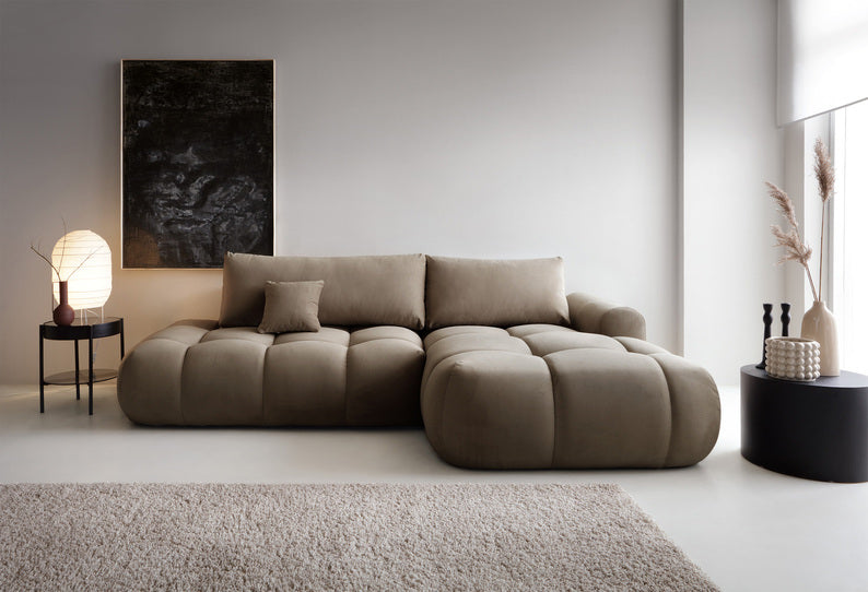 Kampinė sofa OMBO, dešinė pusė, ruda spalva, aksomas