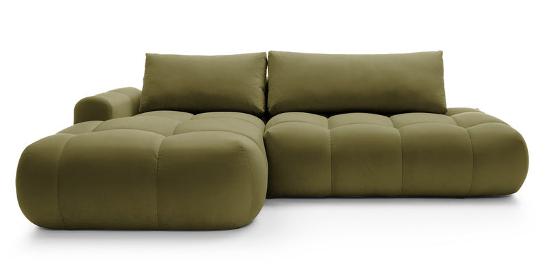 Kampinė sofa OMBO, kairė pusė, žalia spalva, aksomas