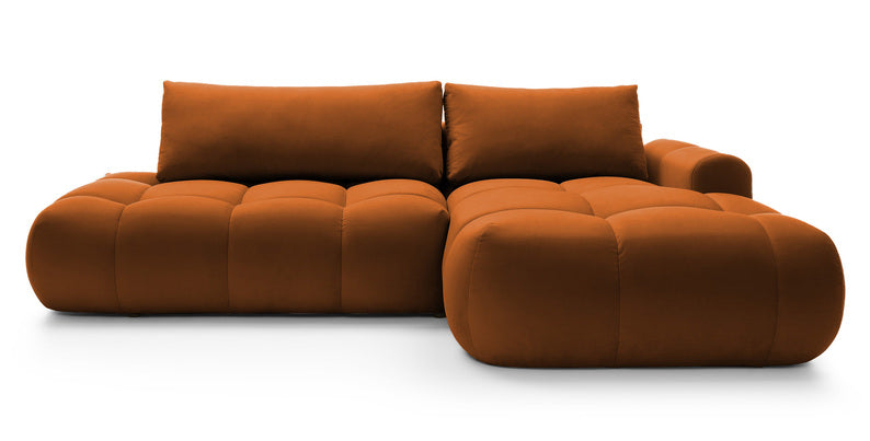 Kampinė sofa OMBO, dešinė pusė, vario spalva, aksomas