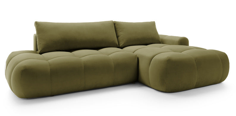 Kampinė sofa OMBO, dešinė pusė, žalia spalva, aksomas