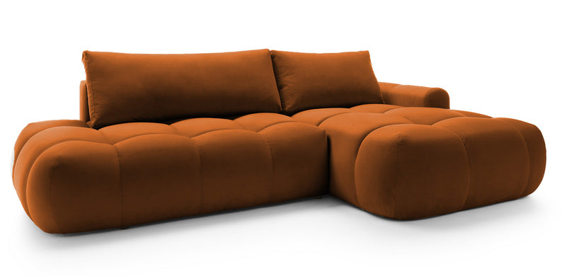 Kampinė sofa OMBO, dešinė pusė, vario spalva, aksomas