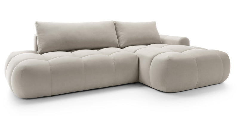 Kampinė sofa OMBO, dešinė pusė, pilkai smėlio spalva, aksomas