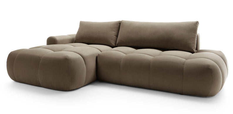 Kampinė sofa OMBO, kairė pusė, ruda spalva, aksomas