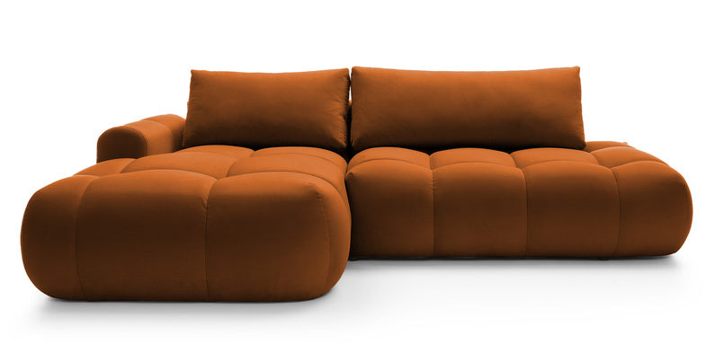 Kampinė sofa OMBO, kairė pusė, vario spalva, aksomas