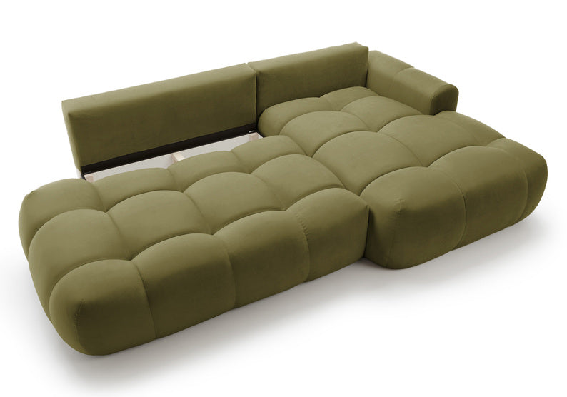 Kampinė sofa OMBO, dešinė pusė, žalia spalva, aksomas