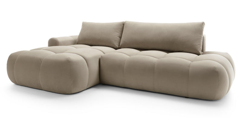 Kampinė sofa OMBO, kairė pusė, smėlio spalva, aksomas