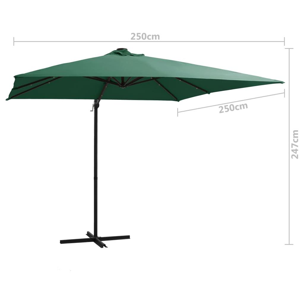 Gembinis skėtis su LED/plieniniu stulpu, žalias, 250x250cm