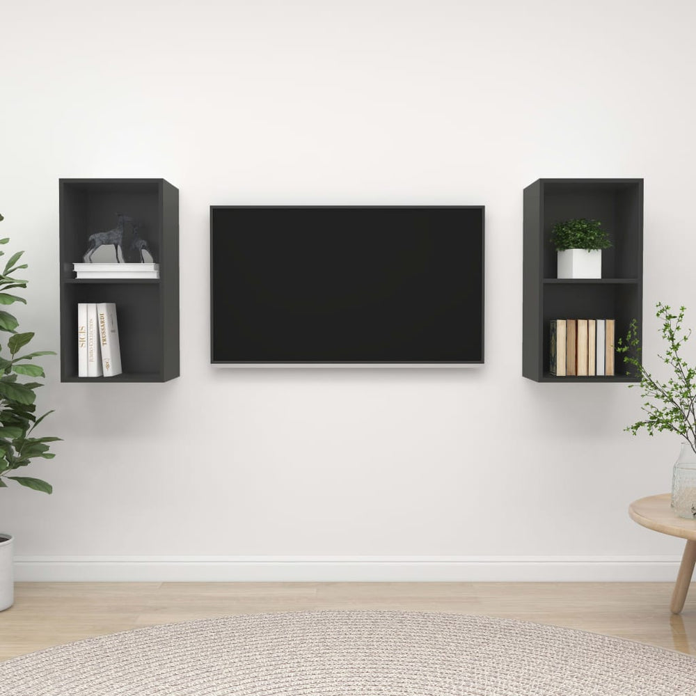 Sieninės televizoriaus spintelės, 2vnt., pilkos spalvos, MDP